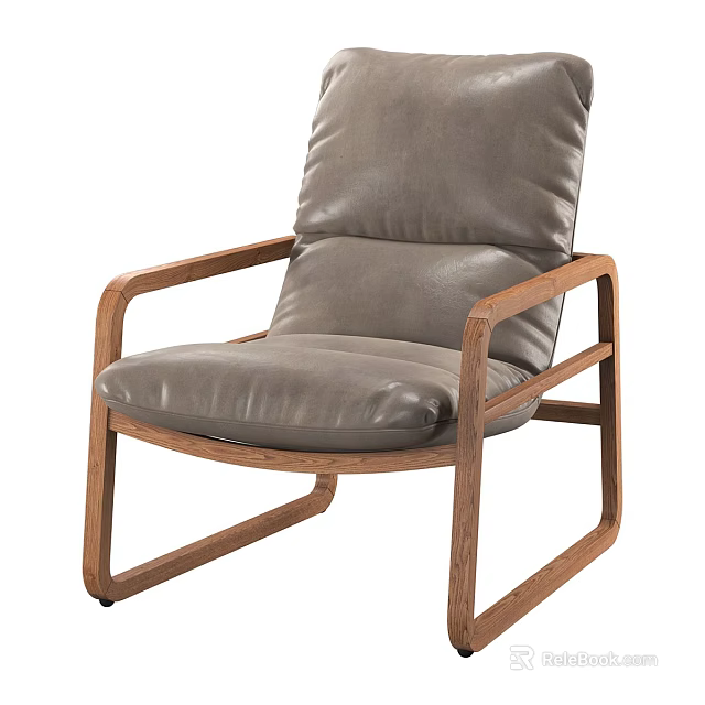 Single Seater Sofa With Gray Leather Upholstery And Wooden Frame Modern Design 3d model 