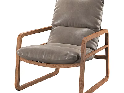 Single Seater Sofa With Gray Leather Upholstery And Wooden Frame Modern Design 3d model