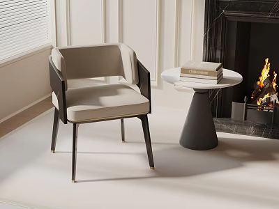 Cozy Living Room Accent Chair With Side Table Books Fireplace And Window Blinds 3d model