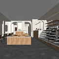 Cozy Dessert Shop Interior With Wooden Counter Displayed Desserts Tables Shelves And Warm Lighting