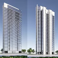 Modern High Rise Residential Building Architectural Design With Green Landscape And Trees