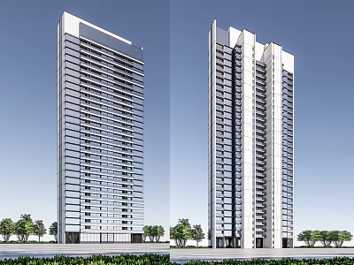 Modern High Rise Residential Building Architectural Design With Green Landscape And Trees 3d model