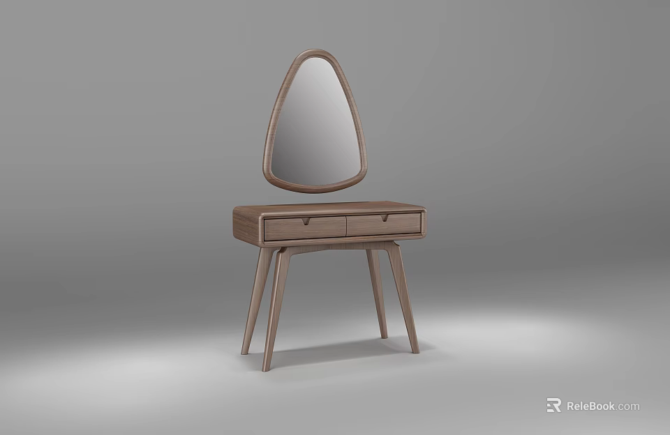 Modern Wooden Dressing Table With Triangular Mirror And Two Drawers Minimalist Design For Bedroom Decor 3d model 