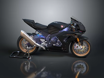Modern Black Sport Motorcycle With Sleek Design Shiny Exhaust And Gold Wheels 3d model