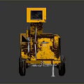 Yellow Industrial Wood Chipper with Trailer Design Rusty Surface and Wheels 3d model