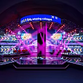 Dynamic Stage Design Featuring Purple Lighting LED Screens And Blue Amazing Collage Banner
