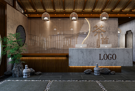 New Chinese Front Desk Teahouse Front Desk Reception Hall 3d model