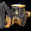 Yellow Backhoe Loader Construction Machinery With Front Bucket And Excavator Arm