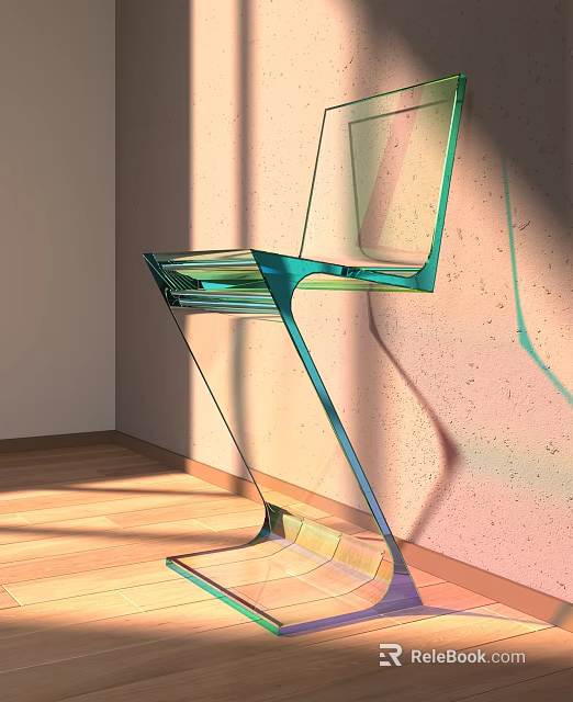 Modern Transparent Teal Curved Single Chair On Wooden Floor With Light Shadow 3d model 