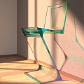 Modern Transparent Teal Curved Single Chair On Wooden Floor With Light Shadow