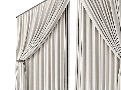 Elegant Modern Beige Linen Curtains With Pleated Design And Tiebacks For Home Interior 3d model