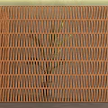 Modern Wooden Room Divider With Grid Design And Green Plant Behind
