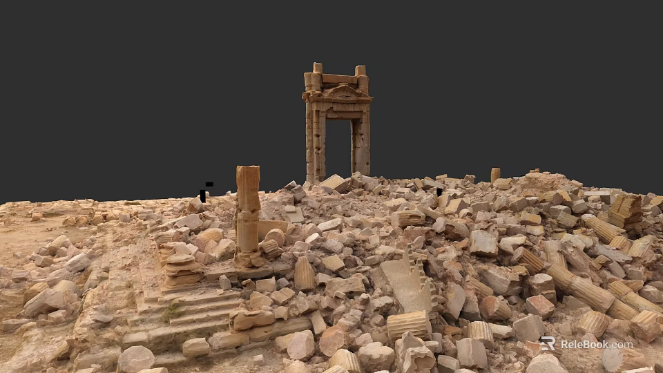 Historic Stone Station Exterior With Archway Steps And Scattered Ruins 3d model 