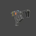Black 3D Model Gun With Yellow Stripes And Red Emblem Design 3d model