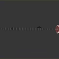 Black and White Striped Elongated Object With Red Arrow Tip on Gray Background and Reflection