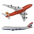 Orange And White Passenger Airplane With Yellow Tail And Blue White Jetliner With Red Accents