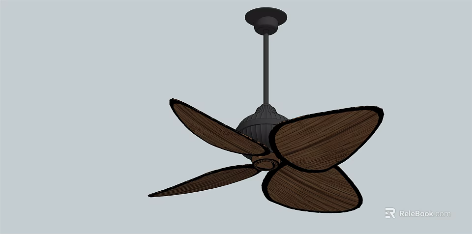 Modern Ceiling Air Conditioner Fan Featuring Wooden Blades And Black Finish 3d model 