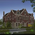 European Style Semi Detached Villa With Red Brick Exterior And Gabled Roof