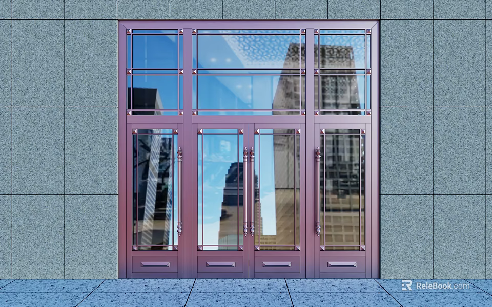 Modern Double Doors With Glass Panels And Metal Frame On Building Exterior 3d model 