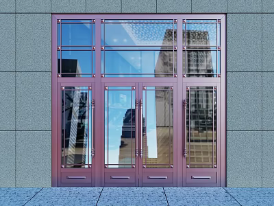 Modern Double Doors With Glass Panels And Metal Frame On Building Exterior 3d model