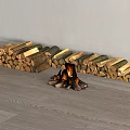 Burning Wood Stack with Stone Elements in Cozy Indoor Space 3d model