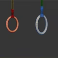 Hanging Wooden Gymnastic Rings With Black Straps On Dark Reflective Background