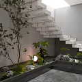 Basement Interior Design With Marble Staircase Indoor Plants Natural Rocks And Greenery