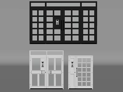 Modern Double Doors Design With Glass Panels And Black White Frames 3d model