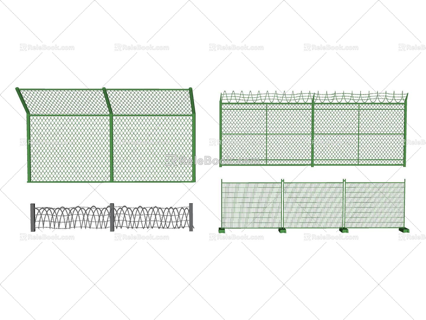 Barbed Wire Fence Fence Steel Wire Green Iron Mesh Metal Mesh Fence Green Grey Iron Fence Enclosure 3d model