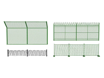 Barbed Wire Fence Steel Wire Green Iron Mesh Metal Mesh Fence Green Grey Iron Fence Enclosure 3d model