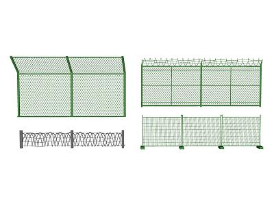 Barbed Wire Fence Steel Wire Green Iron Mesh Metal Mesh Fence Green Grey Iron Fence Enclosure 3d model