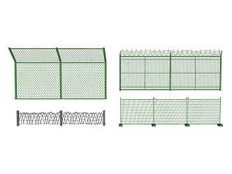 Barbed Wire Fence Steel Wire Green Iron Mesh Metal Mesh Fence Green Grey Iron Fence Enclosure 3d model