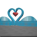 Outdoor Garden Ornament Blue Heart Shaped Fence Structure With Red Small Heart And Blue Sky