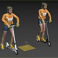 People Riding White and Black Scooters in Yellow Sweaters and Denim Shorts