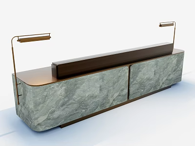 Modern Reception Desk Interior Design With Marble Countertop And Metal Side Lighting 3d model