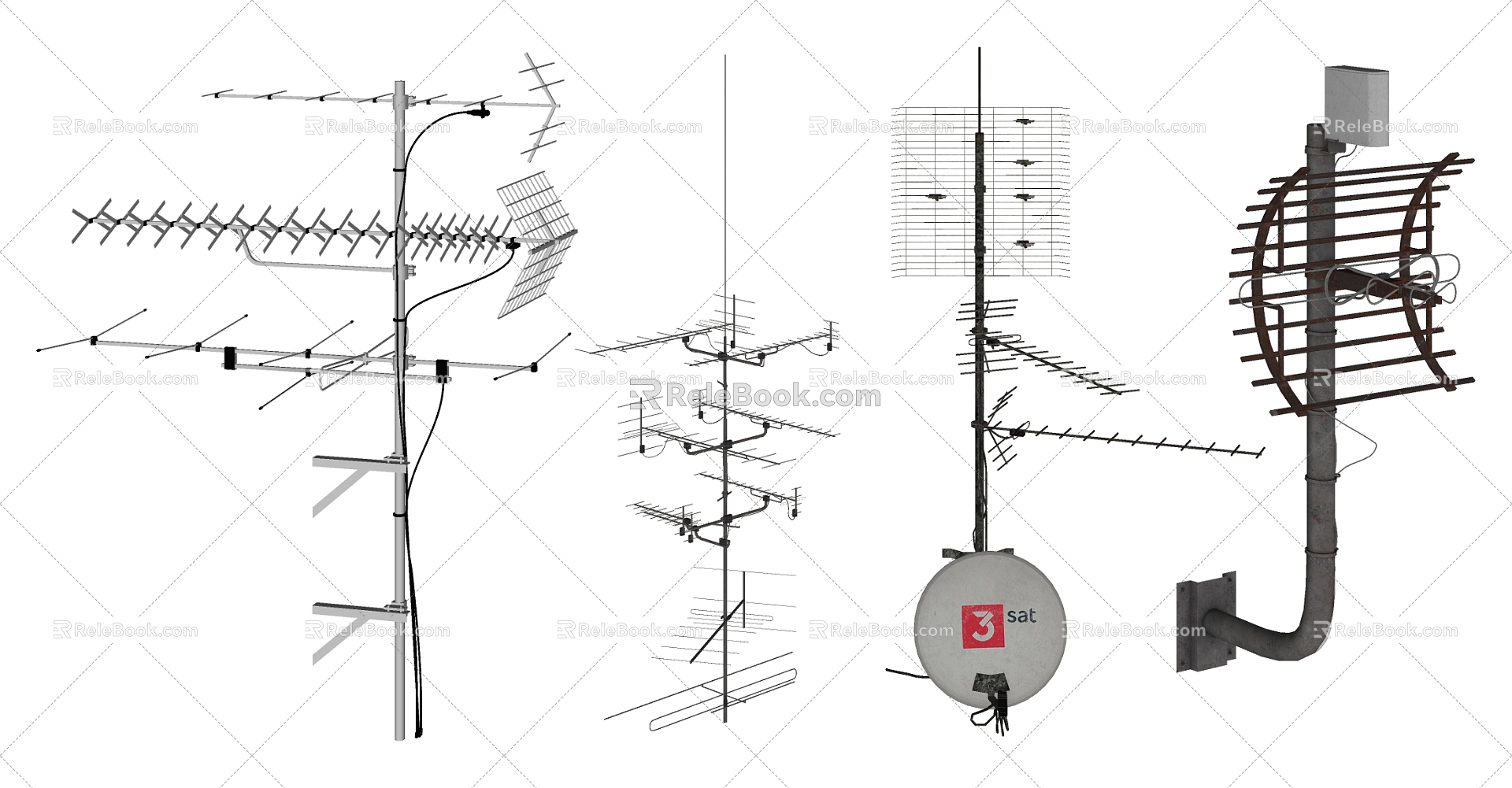 Modern antenna TV signal antenna combination 3d model