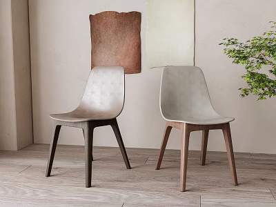 Minimalist Dining Chairs With Light Seats Dark Light Wooden Legs And Green Plant Background 3d model