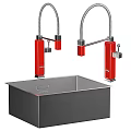 Modern Stainless Steel Kitchen Sink with Square Design and Colorful Faucets