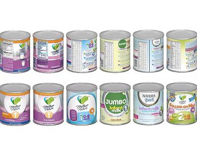 Assorted Organic Baby Food Cans With Various Flavors And Brands 3d model