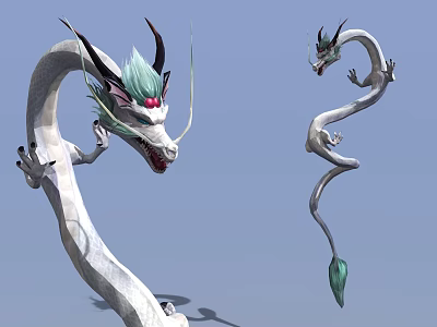 Game Movie Characters Large And Small White Dragons With Green Manes Horns And Red Accents 3d model