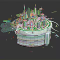 Futuristic Tech City Model With Green Spaces Flying Vehicles And Circular Architecture
