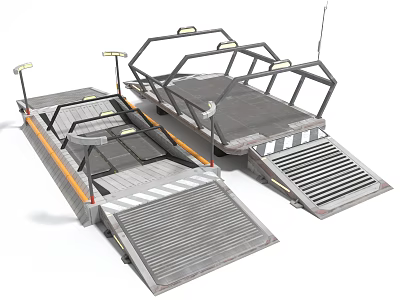 Public Accessible Ramps With Metal Structures Non Slip Treads Handrails And Lighting 3d model