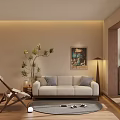 Modern Minimalist Living Dining Room With Sofa Coffee Table TV Large Window And Wooden Floor