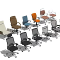 Various Design Office Chairs With Mesh Backs Wheeled Bases And Armrests 3d model
