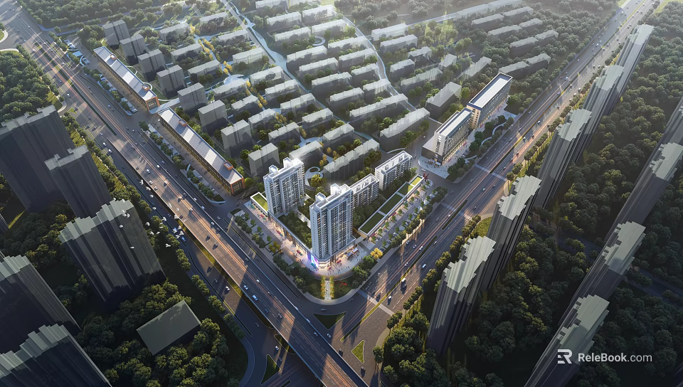 Aerial View Planning of Modern Residential Community With High Rise Buildings and Green Spaces 3d model 