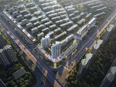 Aerial View Planning of Modern Residential Community With High Rise Buildings and Green Spaces 3d model