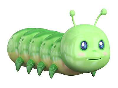 Cute Green Reptile Plush Toy With Big Eyes Antenna And Segmented Body 3d model