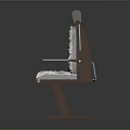 Modern Chair With Shredded Material Seat Back Brown Frame Blue Armrests And Gray Headrest