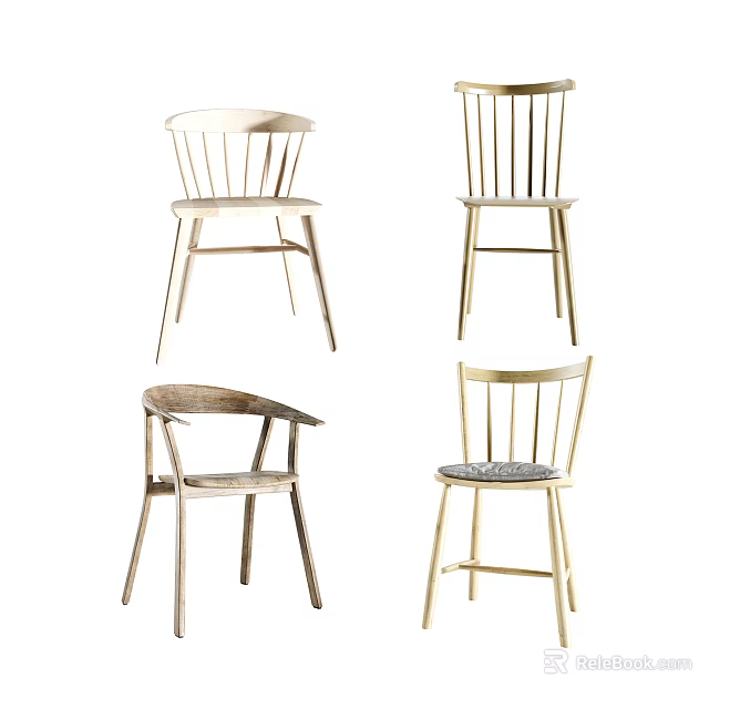 Modern Dining Chairs With Various Stylish Designs Light Wood Legs And Curved Backrest 3d model 