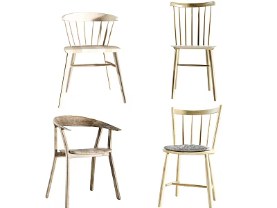 Modern Dining Chairs With Various Stylish Designs Light Wood Legs And Curved Backrest 3d model